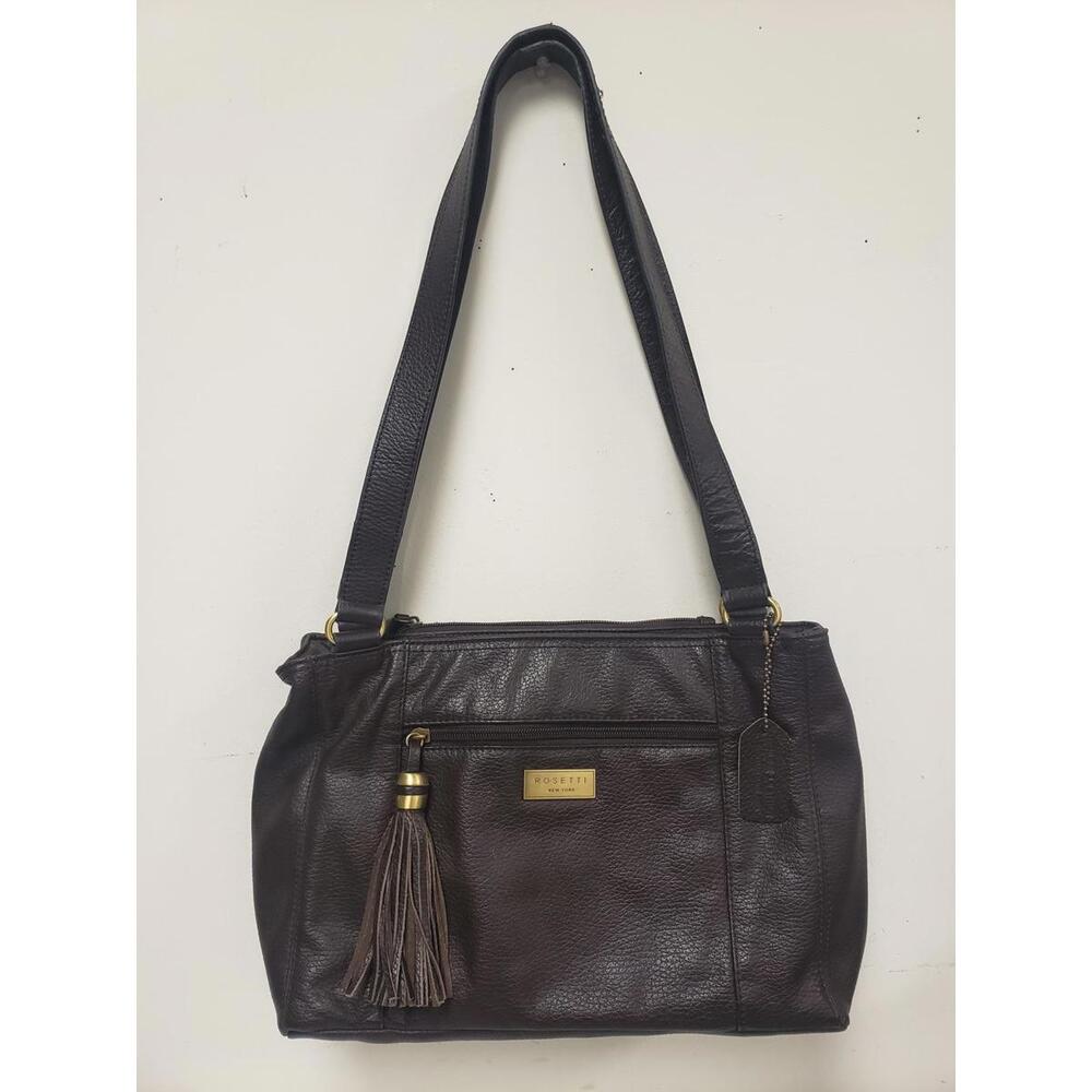Rosetti New York Dark Brown Genuine Leather Tassel-Gold Tone Hardware Handbag